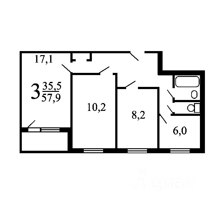 Продажа 3-комн квартиры на вторичном рынке улица Пестеля, 9