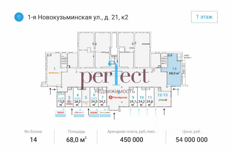 Продажа торгового помещения Новокузьминская 1-я ул