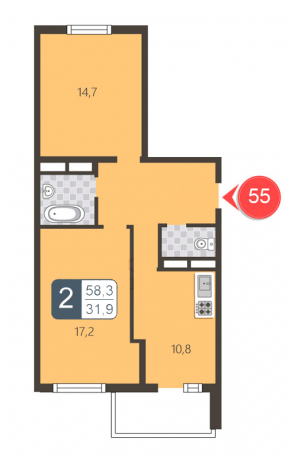 Планировка ЖК В Северном, 31.9 м2