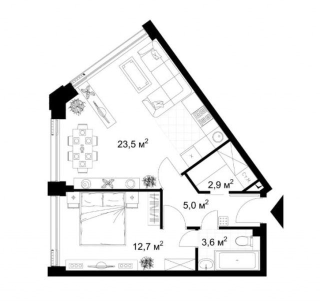 Планировка ЖК KAZAKOV Grand Loft, 12.7 м2