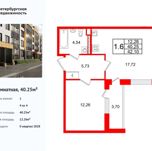 1-комн квартира Колпинское шоссе