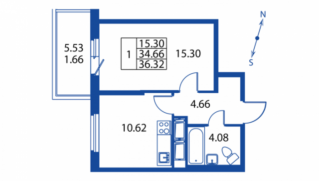 Планировка ЖК Полис на Неве, 15.3 м2