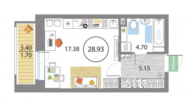 Планировка ЖК Modum, 17.4 м2