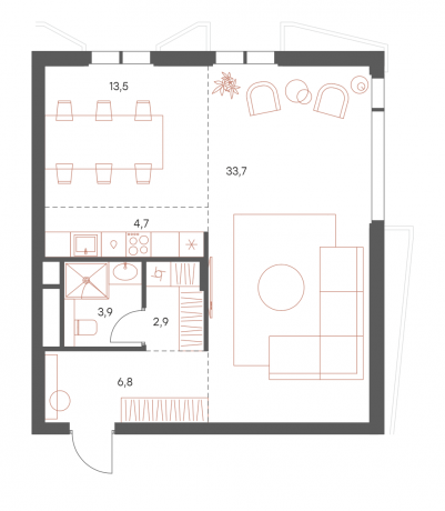 Планировка ЖК Саввинская 17, 33.7 м2