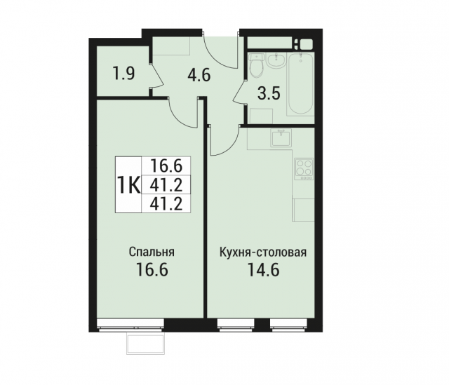 Планировка ЖК Дом в Малаховке, 16.6 м2