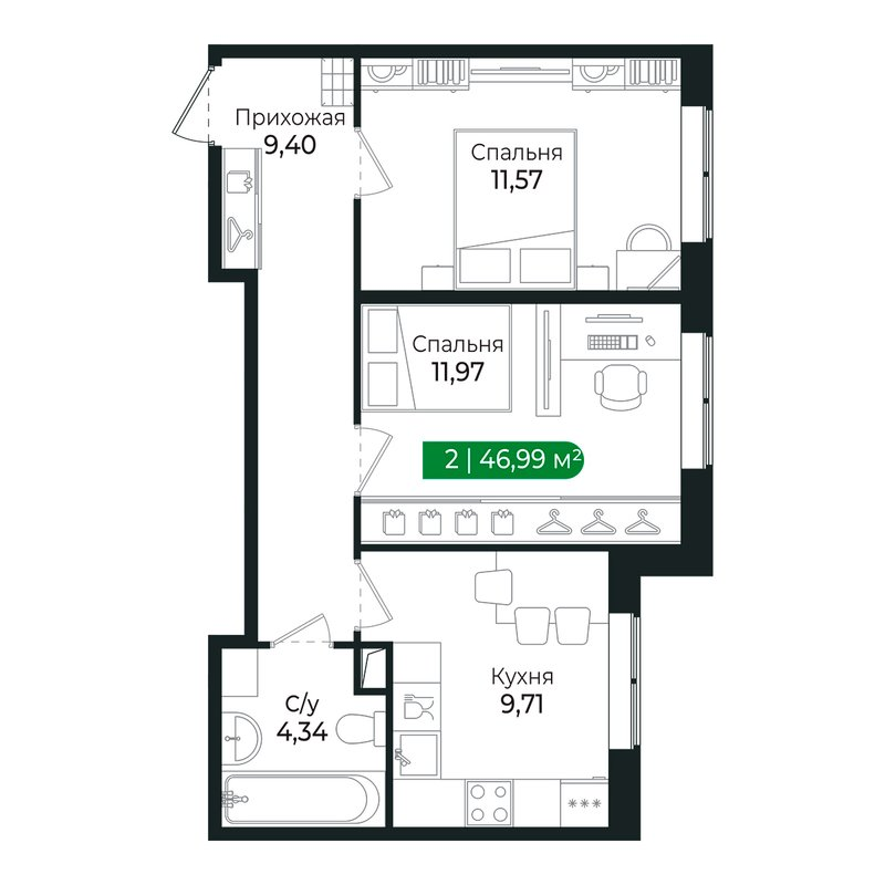 Продажа 2-комн квартиры в новостройке Сертолово г., Дмитрия Кожемякина ул.,  к. 3