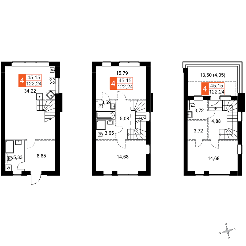 Продажа 3-комн квартиры в новостройке Докукино д., Цветочная ул.,  к. 18