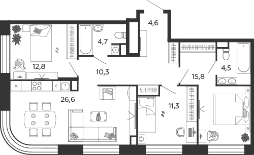 Продажа 3-комн квартиры в новостройке Москва г., Автозаводская ул.,  к. 2.4.1