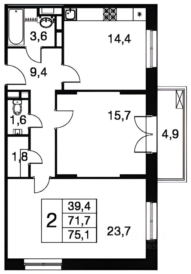 Продажа 2-комн квартиры на вторичном рынке Котельники, улица Кузьминская, 5к1