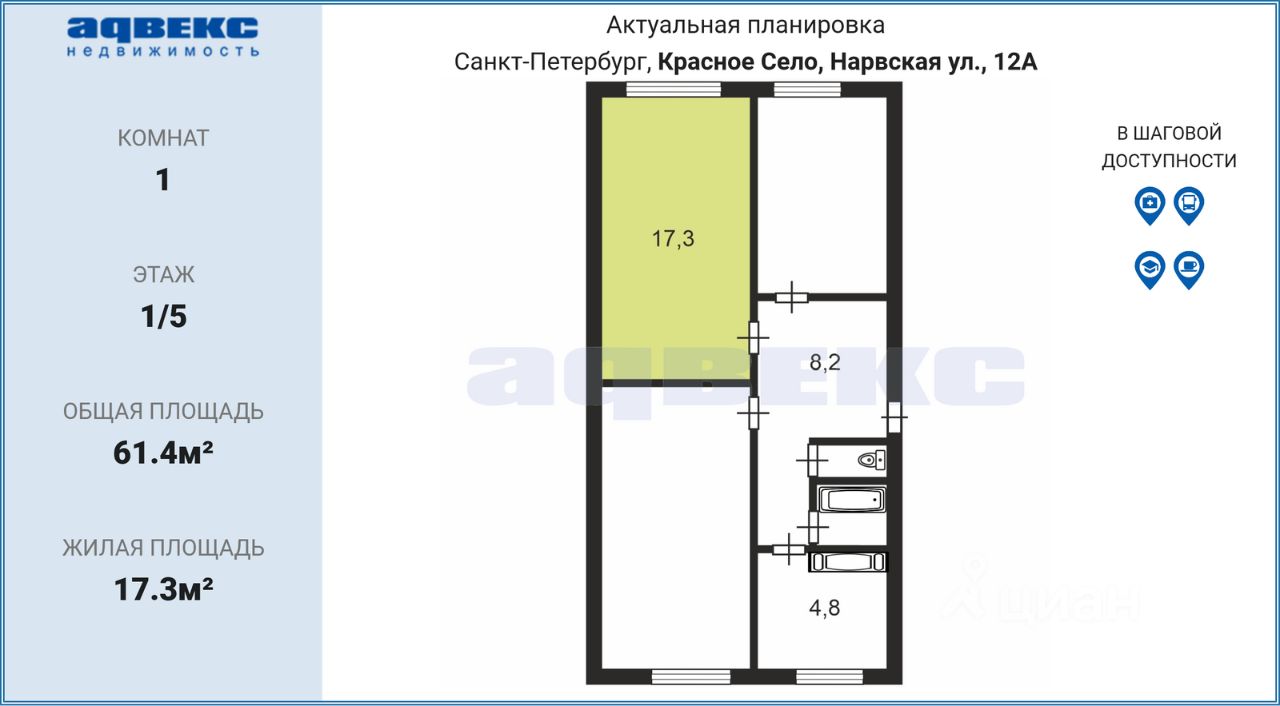 Продажа комнаты Красное Село, Нарвская улица, 12