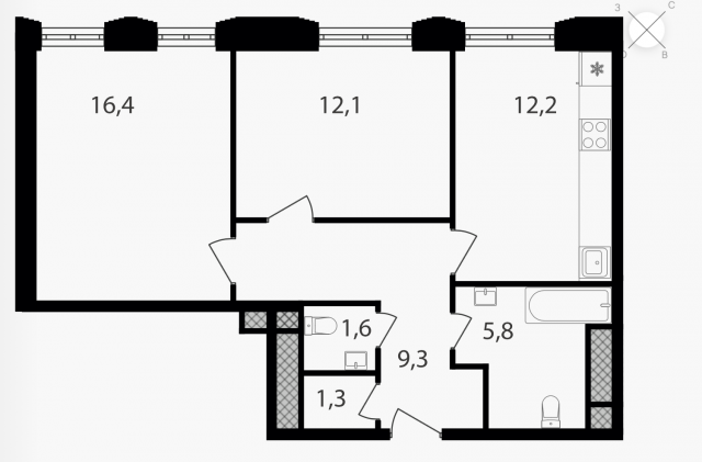 Планировка ЖК Варшавские ворота, 28.5 м2