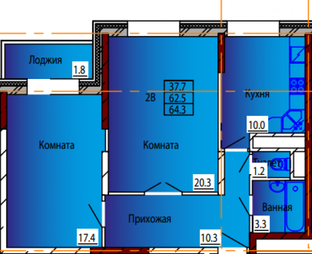 Планировка ЖК Тургенева 13, 37.7 м2