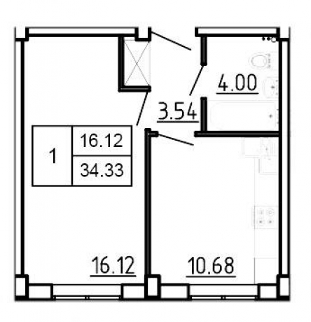 Планировка ЖК Три кита, 16.12 м2