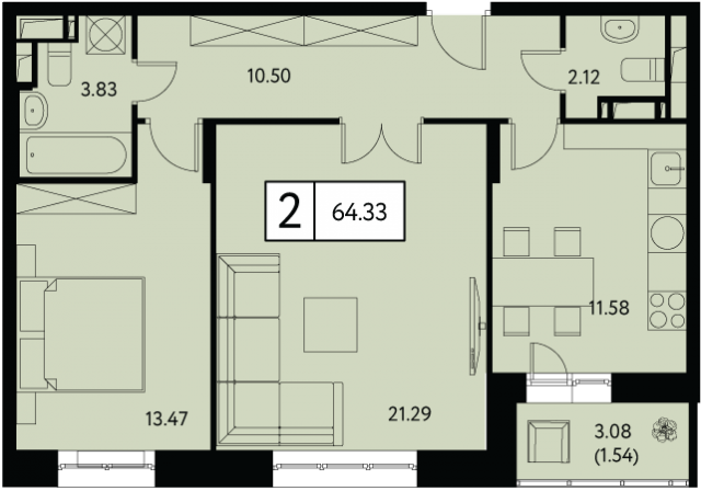 Планировка ЖК Преображенская площадь, 34.76 м2