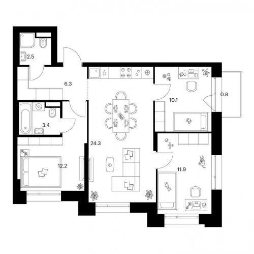 3-комн квартира Братьев Бромлей ул