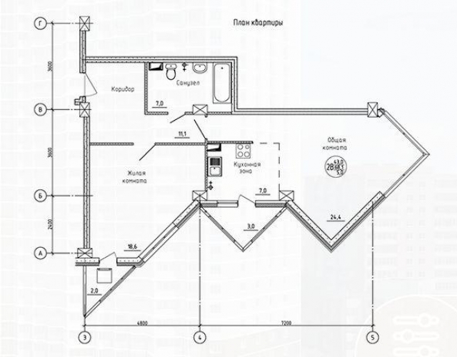 Планировка ЖК Альтаир, 43 м2