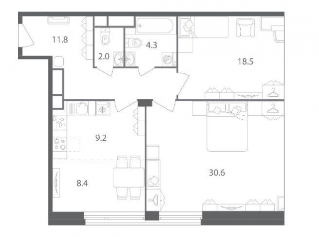 Планировка ЖК Nagatino i-Land, 39.1 м2