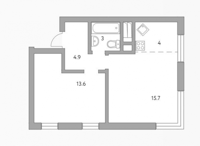 Планировка ЖК Бригантина, 13.6 м2