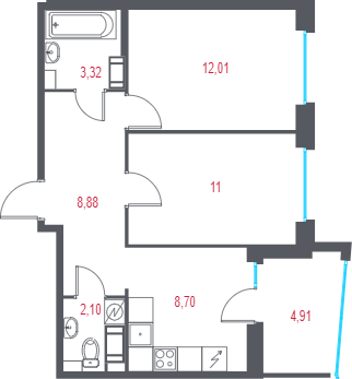 Продажа 2-комн квартиры в новостройке Пушкин г., 1-я линия, территория Лесное,  к. 2.2