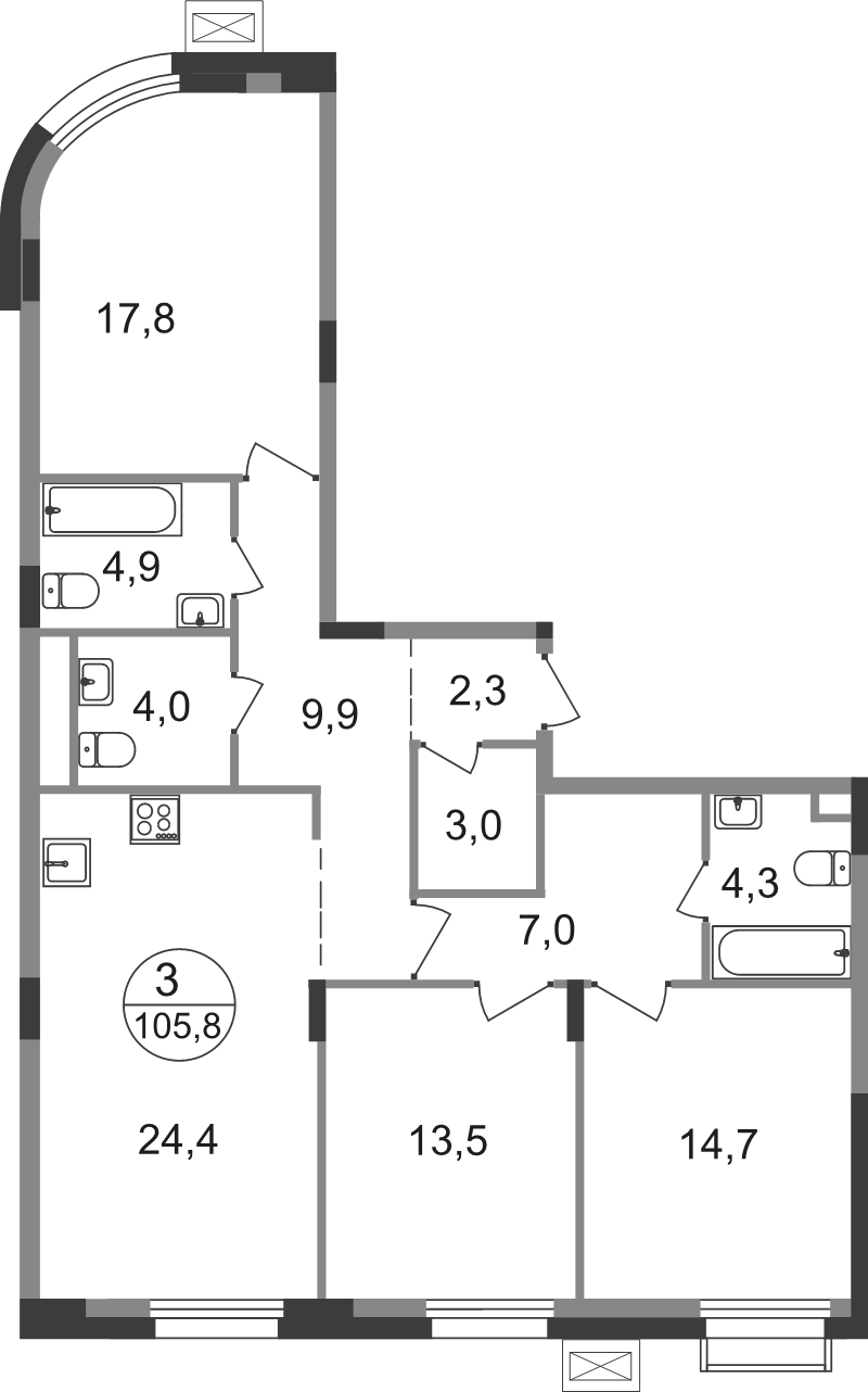 Продажа 3-комн квартиры в новостройке Заречье п., Каштановая ул.,  к. 2.2