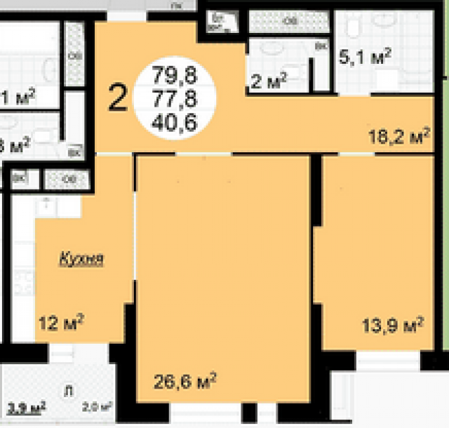 Планировка ЖК Квартал 38A, 40.6 м2