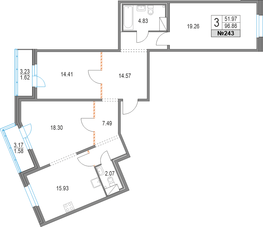 Продажа 3-комн квартиры в новостройке Россия, пр. Коломяжский / пр. Богатырский