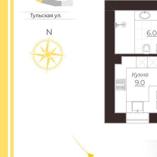 2-комн квартира Тульская улица, 8