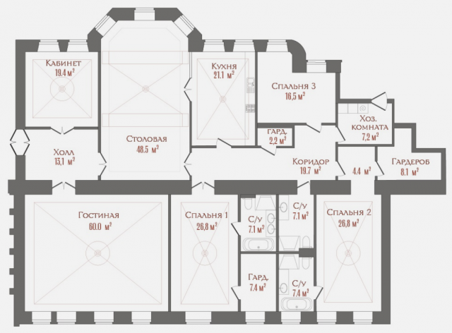 Планировка ЖК Три Грации, 149.5 м2
