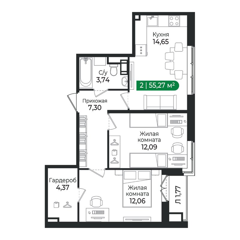 Продажа 2-комн квартиры в новостройке Сертолово г., Дмитрия Кожемякина ул.,  к. 4