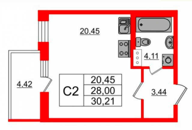 Планировка ЖК Притяжение, 20.5 м2