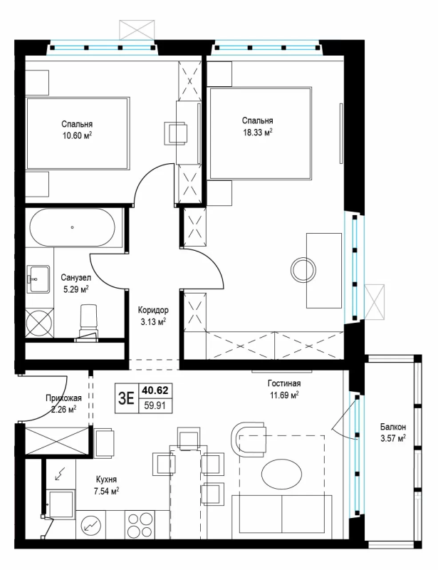 Продажа 2-комн квартиры в новостройке Сапроново д., Купелинка мкр.,  к. Левитан