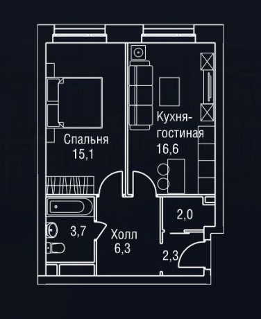 Планировка ЖК Freedom, 15.1 м2