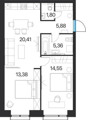 Планировка ЖК Соседи 21/19, 28 м2