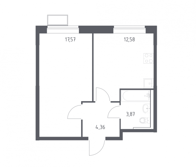 Планировка ЖК Квартал Сабурово, 17.57 м2