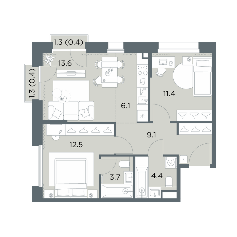 Продажа 2-комн квартиры в новостройке Поздняково д., Солнечная ул.,  к. 1.1