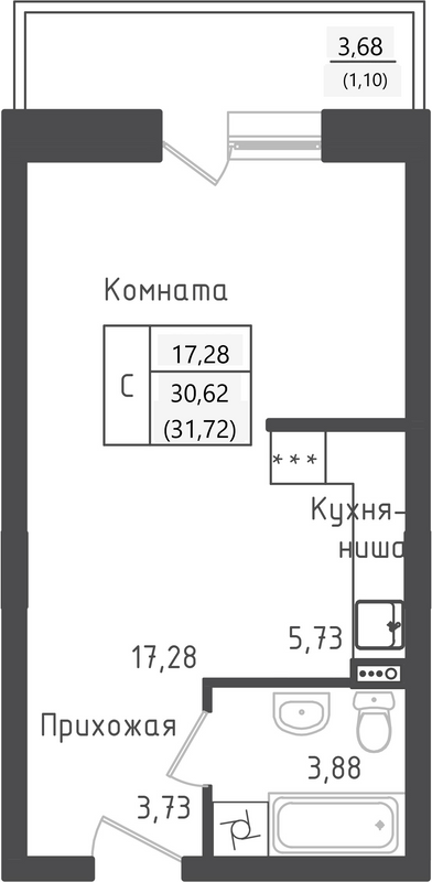 Продажа студии Рыбаки д., Центральная ул.,  к. 1