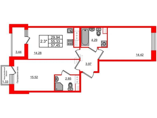 Планировка ЖК Прайм Приморский, 29.94 м2