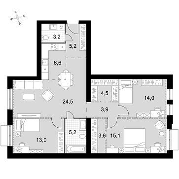 Продажа 3-комн квартиры в новостройке Докукино д., Цветочная ул.,  к. 1.2