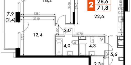 2-комн квартира Москва г., Снежная ул.,  к. 1