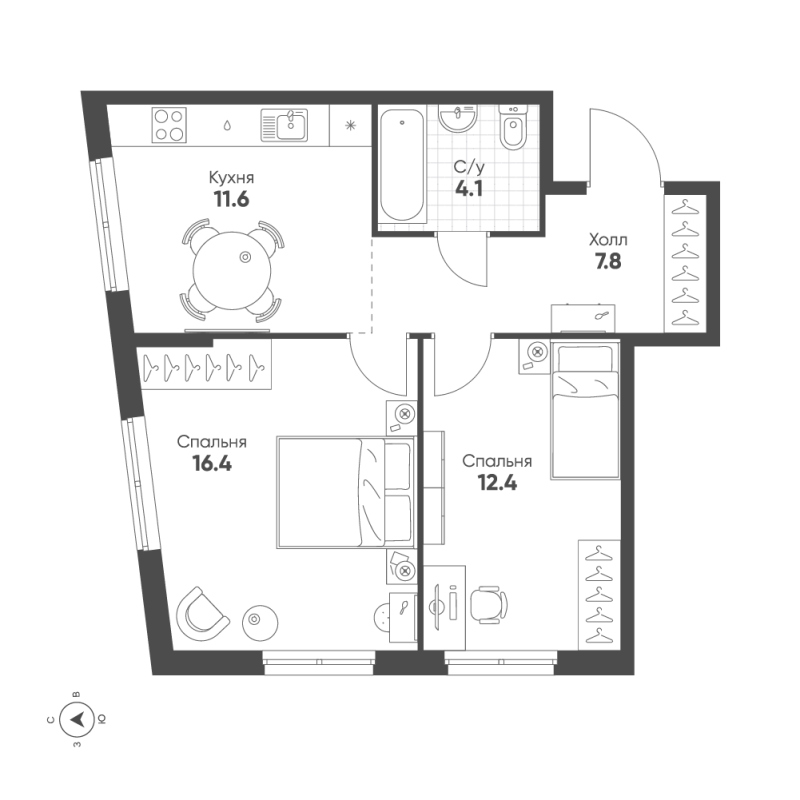 Продажа 2-комн квартиры в новостройке Мурино п., Южный проезд,  к. 1.11