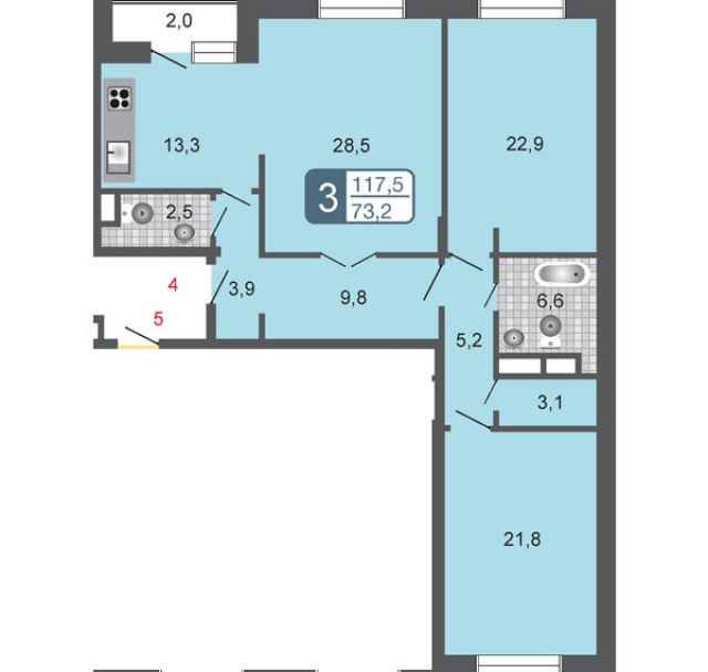 Планировка ЖК Мой адрес На Симоновском, 73.2 м2