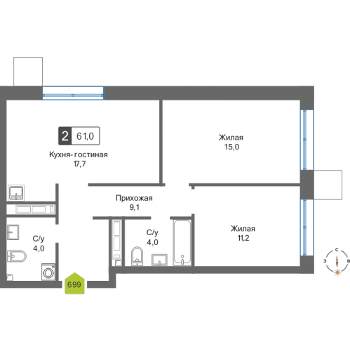 2-комн квартира Красногорск г., Черневская ул.,  к. 1