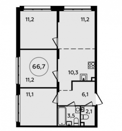 Планировка ЖК Скандинавия, 33.5 м2