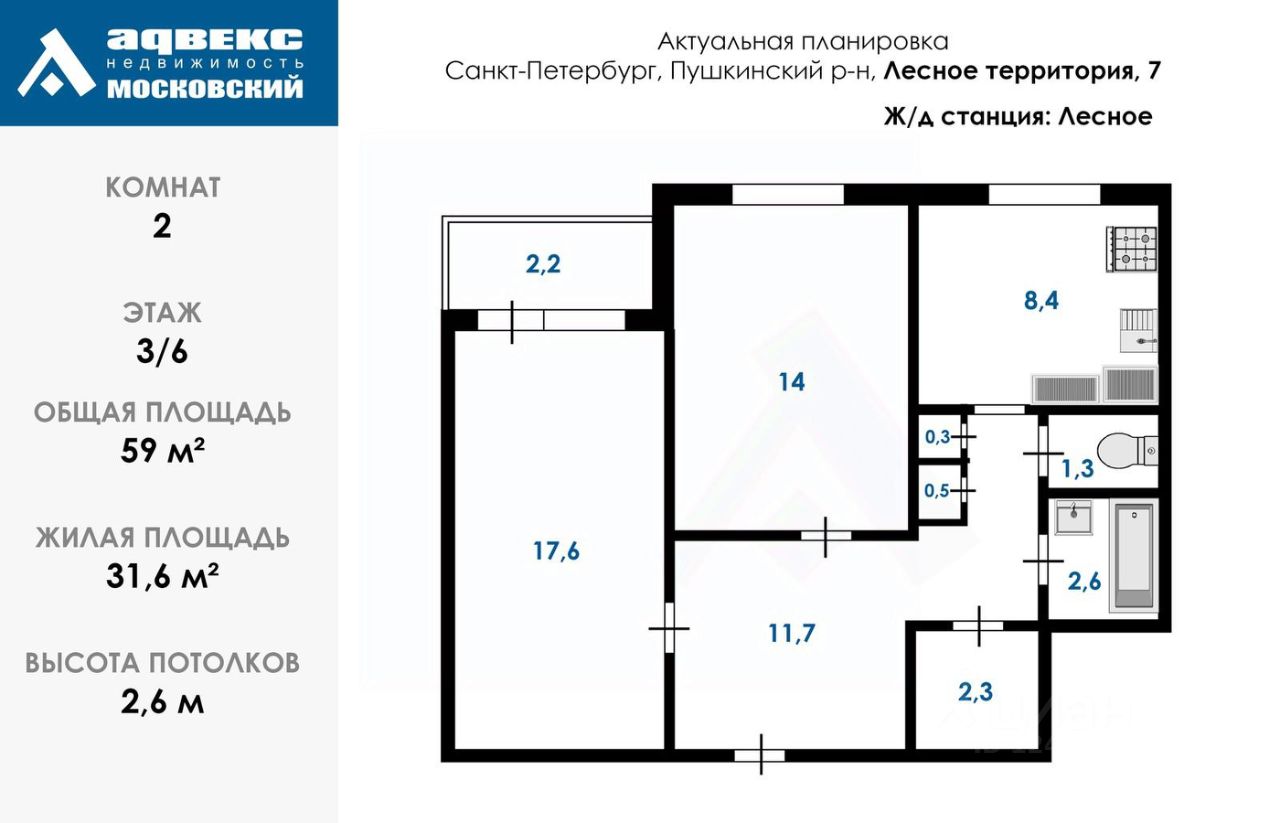 Продажа 2-комн квартиры на вторичном рынке Пушкин, Лесное тер., 7