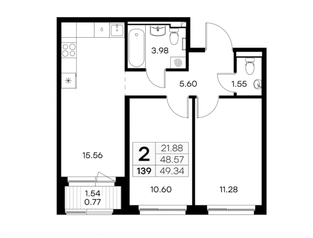 Планировка ЖК GloraX Новоселье, 21.88 м2