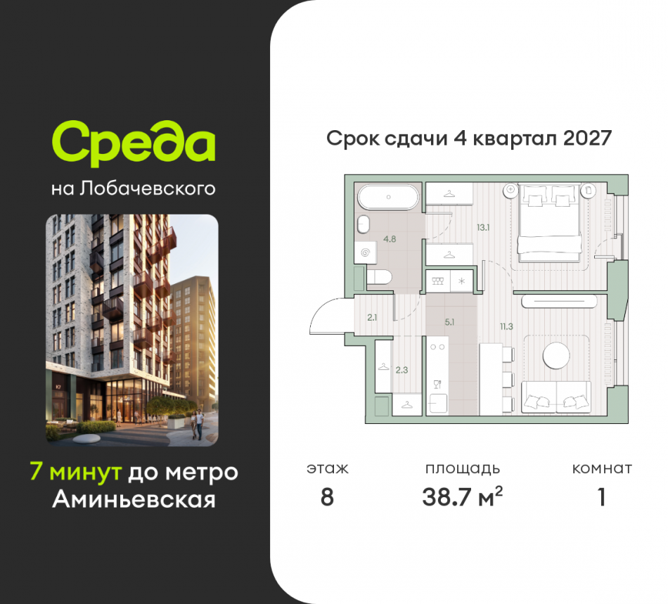 Продажа 1-комн квартиры в новостройке Очаковское шоссе