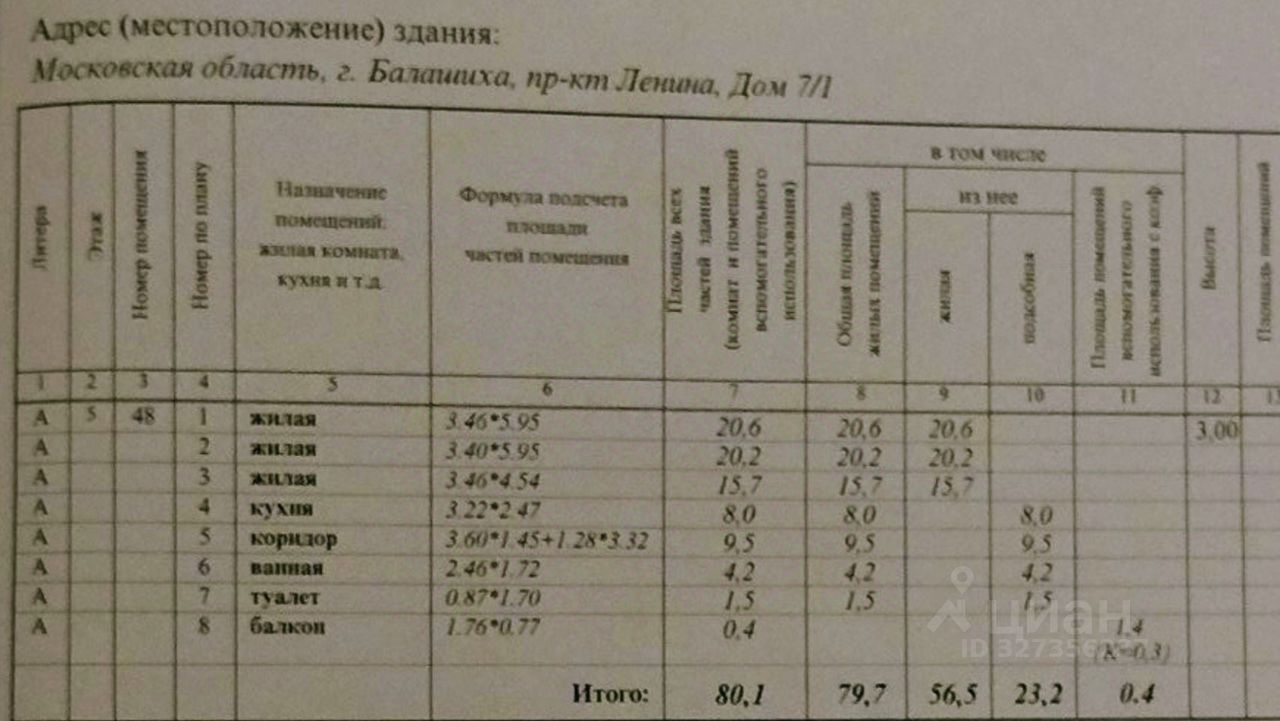 Продажа 3-комн квартиры на вторичном рынке Балашиха, проспект Ленина, 7/1