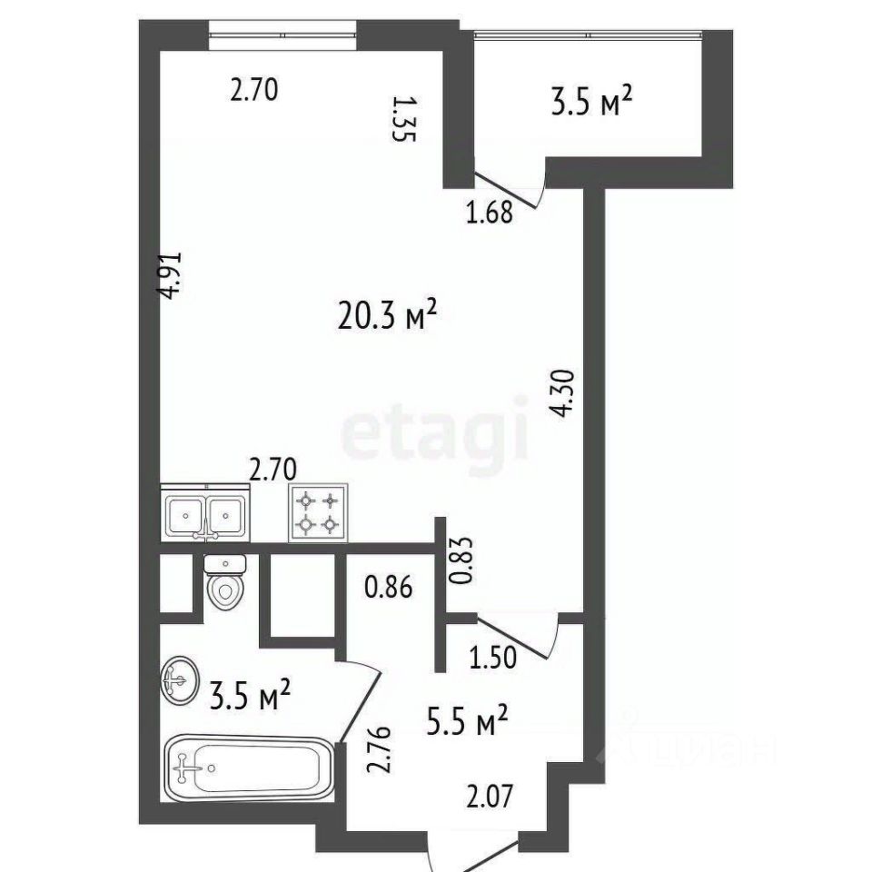Продажа студии улица Крыленко, 1к1с7