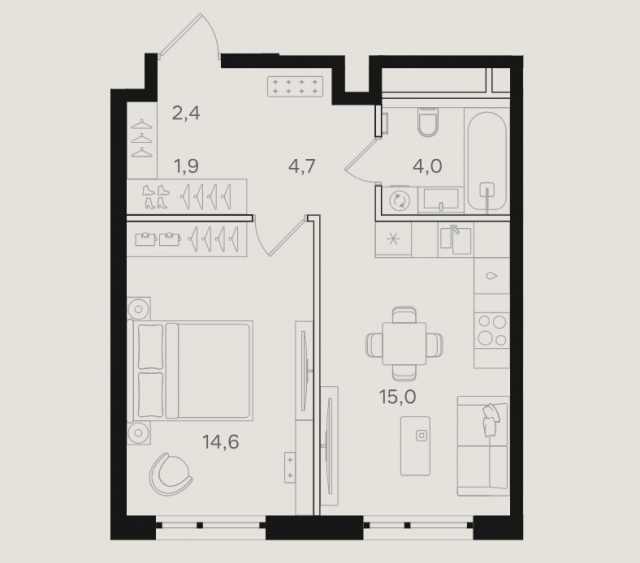 Планировка ЖК Мангазея на Речном, 14.6 м2
