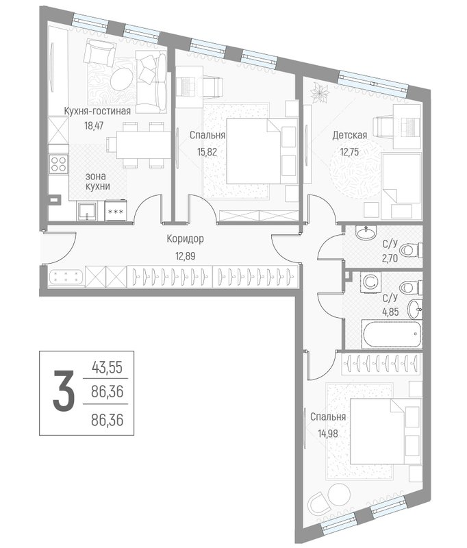 Продажа 3-комн квартиры в новостройке Крюково д., Высокая ул.,  к. 1